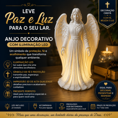 Anjo Decorativo com Iluminação LED em Impressão 3D