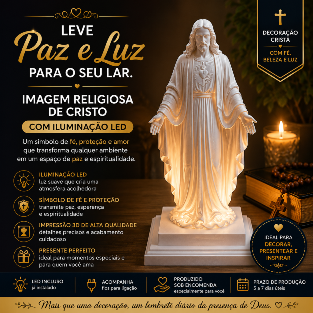 Imagem Religiosa de Cristo com LED em Impressão 3D
