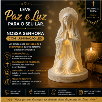 Escultura Decorativa Nossa Senhora com Iluminação LED em Resina