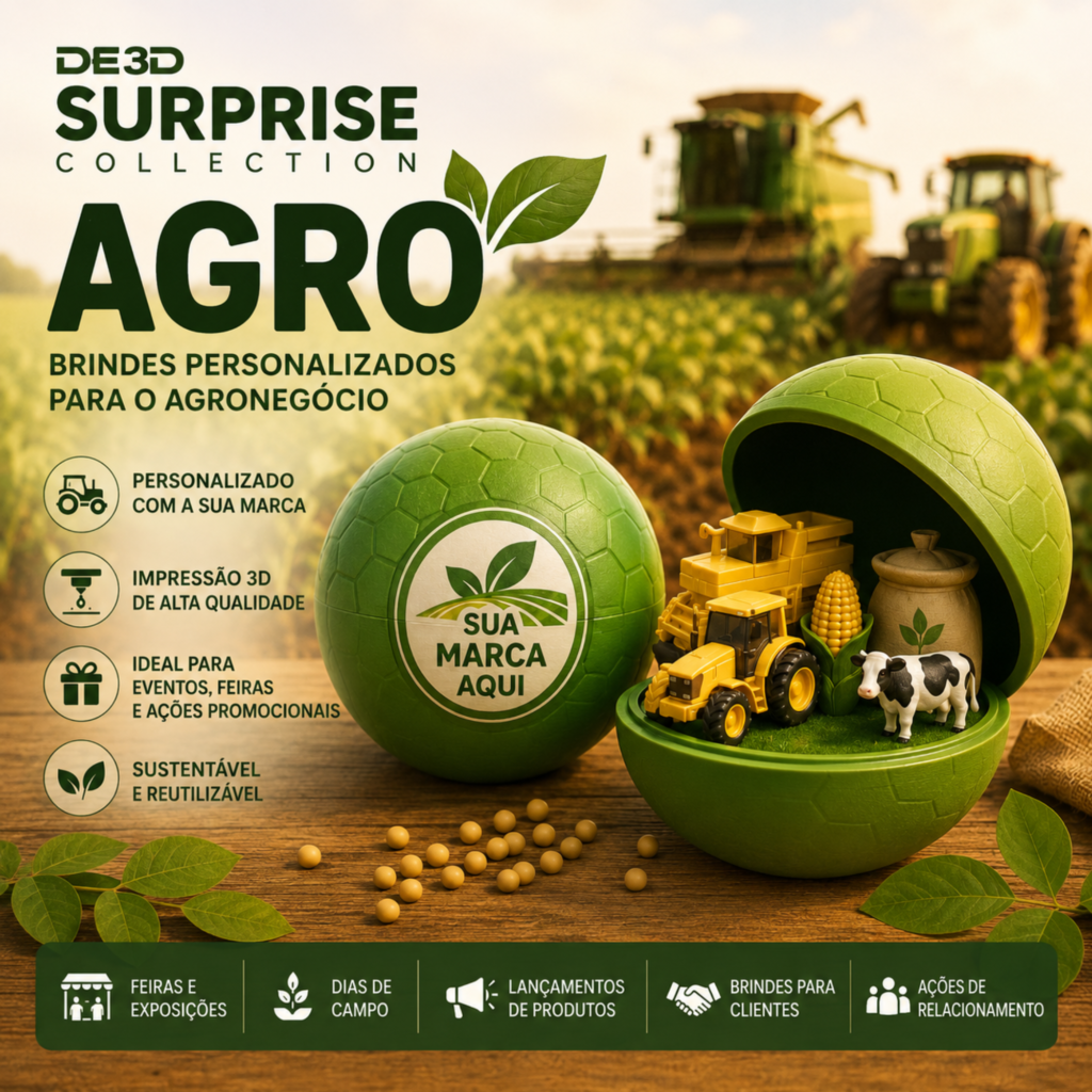 Esfera Surpresa Personalizada Coleção Agro produzida em impressão 3D
