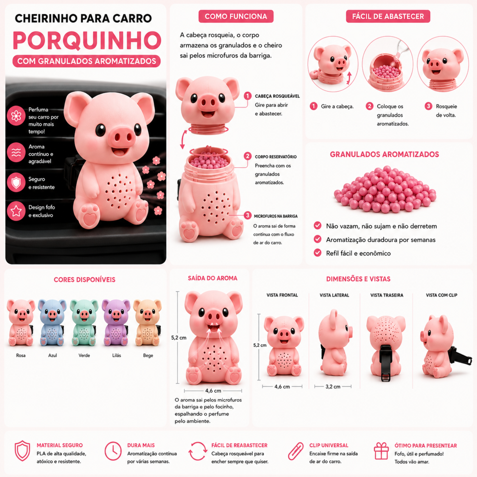 Cheirinho para Carro Porquinho Personalizado | Aromatizador Automotivo Recarregável - Imagem 4