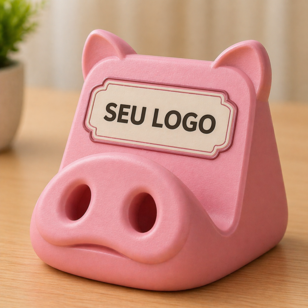 Porta celular porquinho personalizado com logo