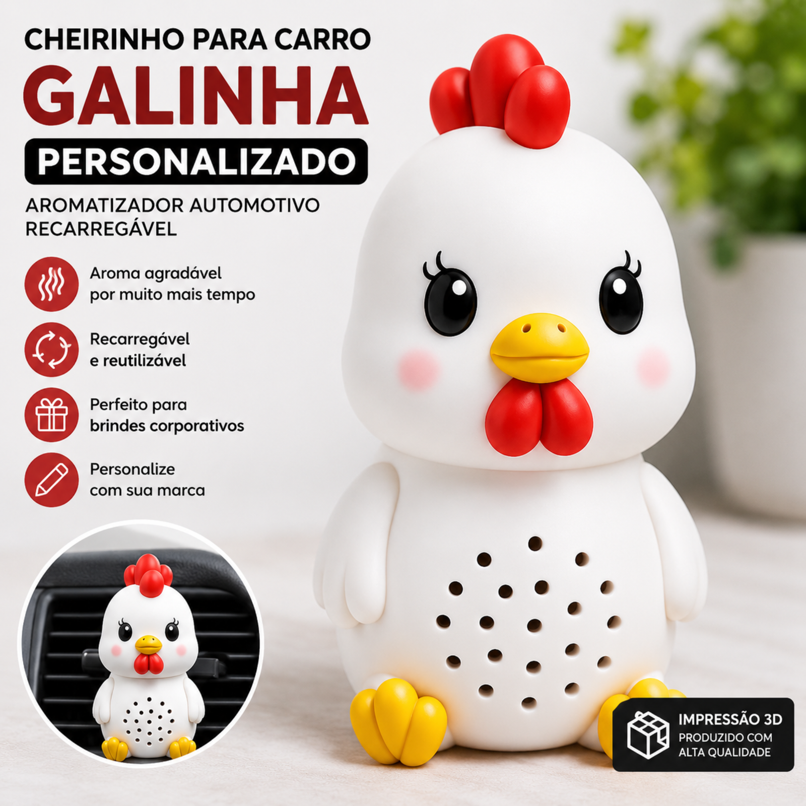Cheirinho para Carro Galinha Personalizado – Aromatizador Automotivo Recarregável - Imagem 2