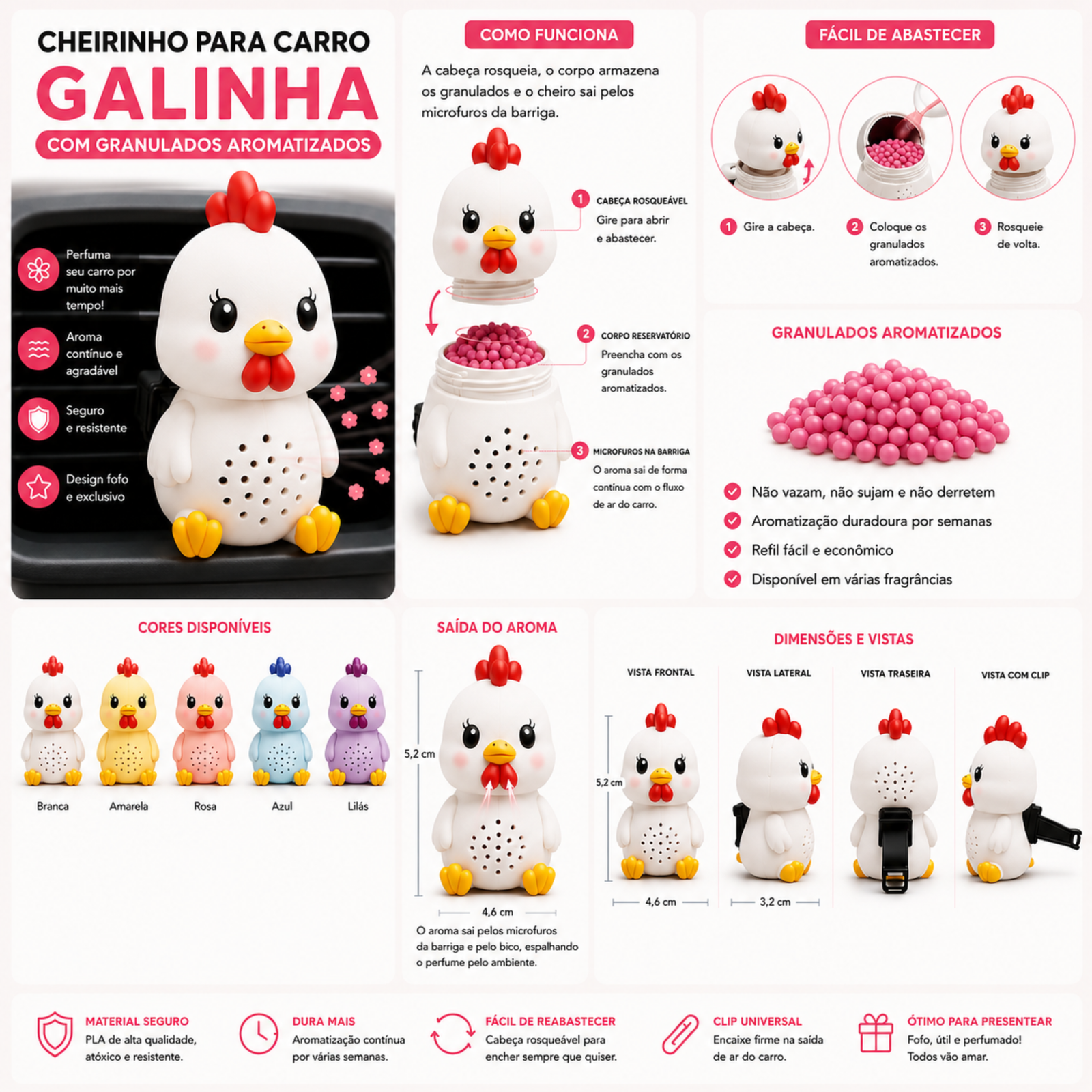 Cheirinho para Carro Galinha Personalizado – Aromatizador Automotivo Recarregável - Imagem 3